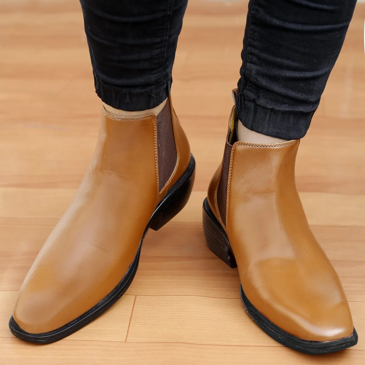 Men's 3 Inch Hidden Height Increasing Fashionable Chelsea Boots