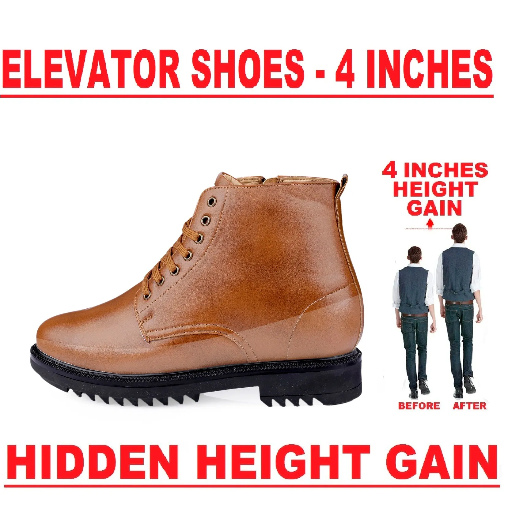 Men's 4 Inch Hidden Height Increasing Boot in Eva Sole