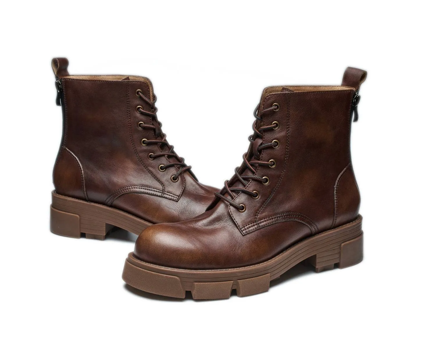 Men's Durable Leather Lace-Up Work Boots with Rugged Lug Sole