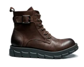 Men's Retro Mid-Top Zipper Combat Boots Thick Sole Motorcycle Style