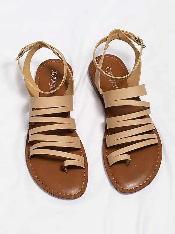 Open Toe Solid Color Flat Sandals