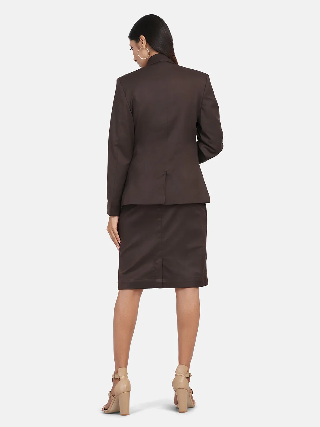 Poly Cotton Skirt Suit - Chocolate Brown