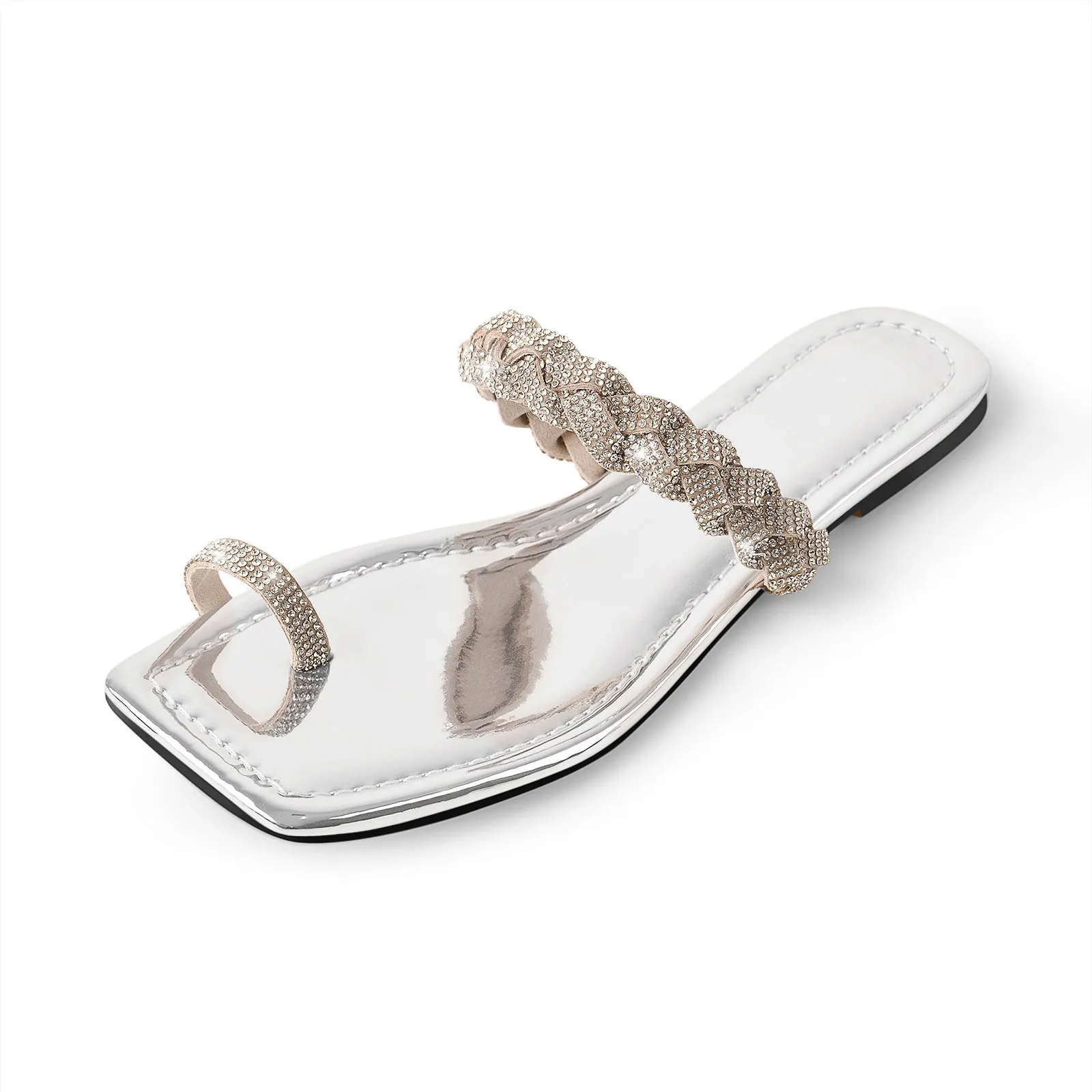 Silver Rhinestone Flat Slipper Sandals