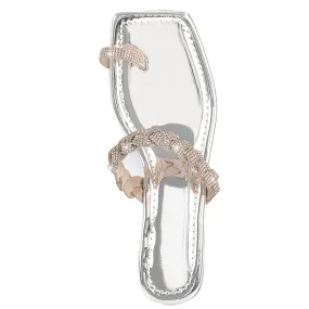 Silver Rhinestone Flat Slipper Sandals