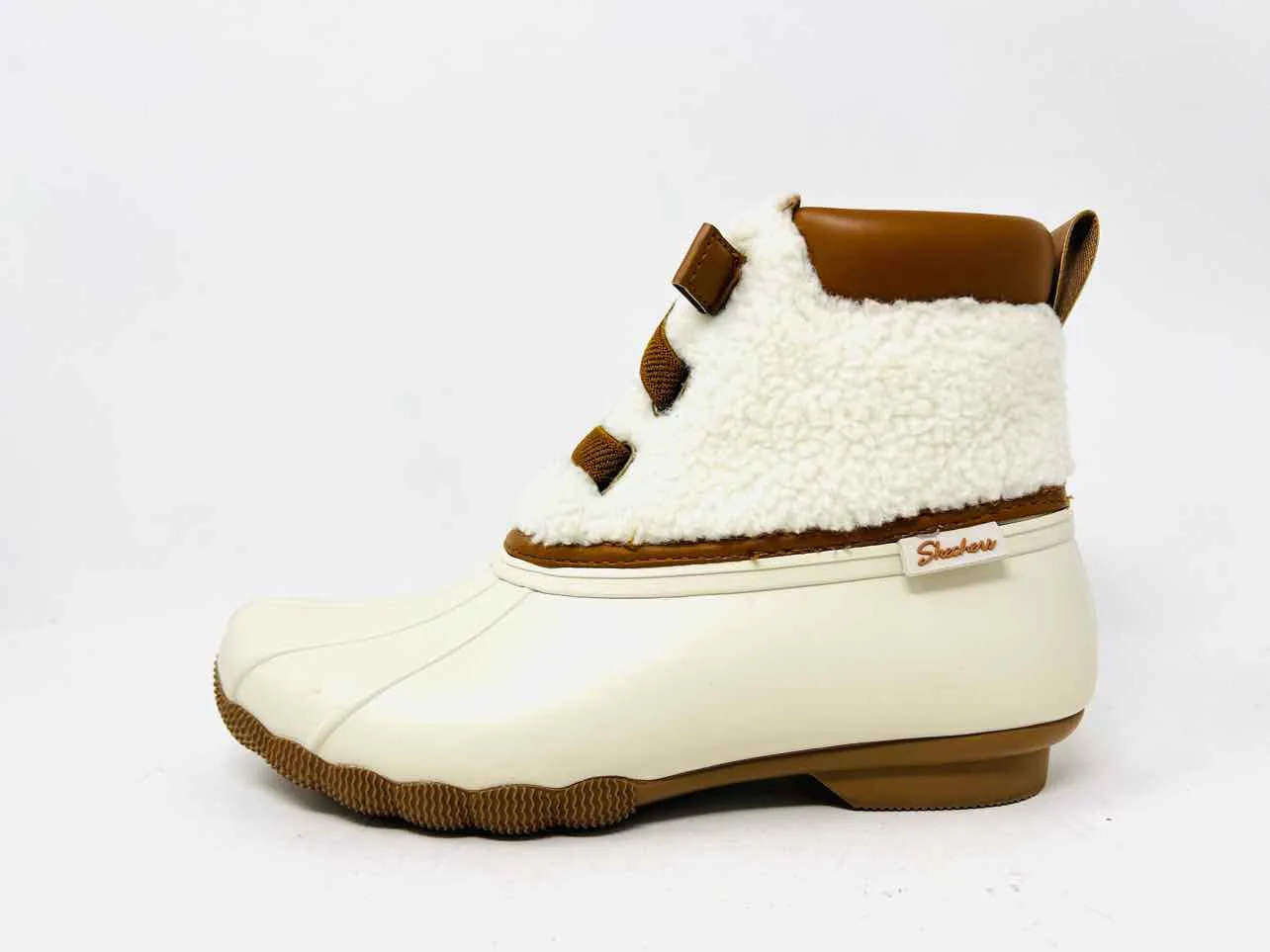 Skechers Size 8 White/Brown Sherpa Rubber Shoes Short Boots