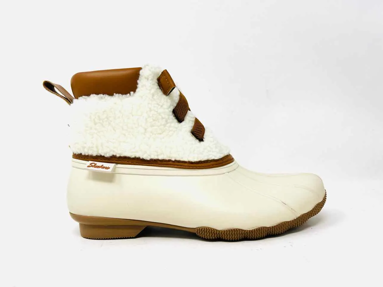 Skechers Size 8 White/Brown Sherpa Rubber Shoes Short Boots