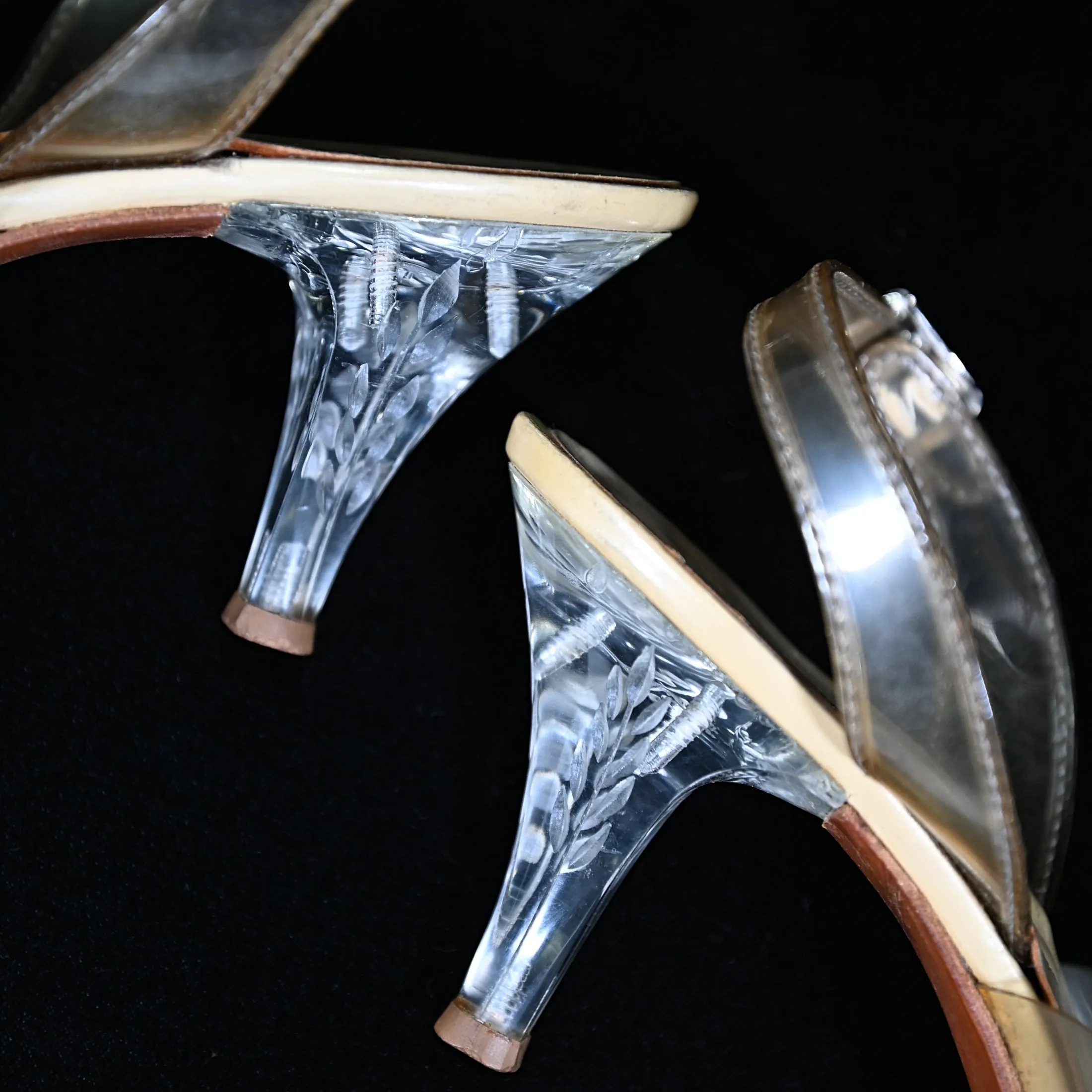 SOLD Vintage 50s Clear Vinyl & Carved Lucite Heels by Sbicca