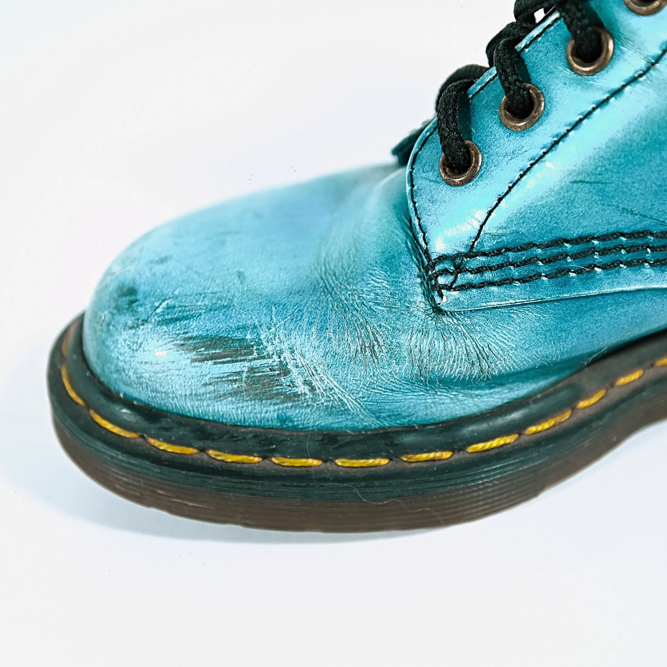 SOLD Vintage 90s Dr Martens Metallic Aqua Boots, Made in England UK6/US 8