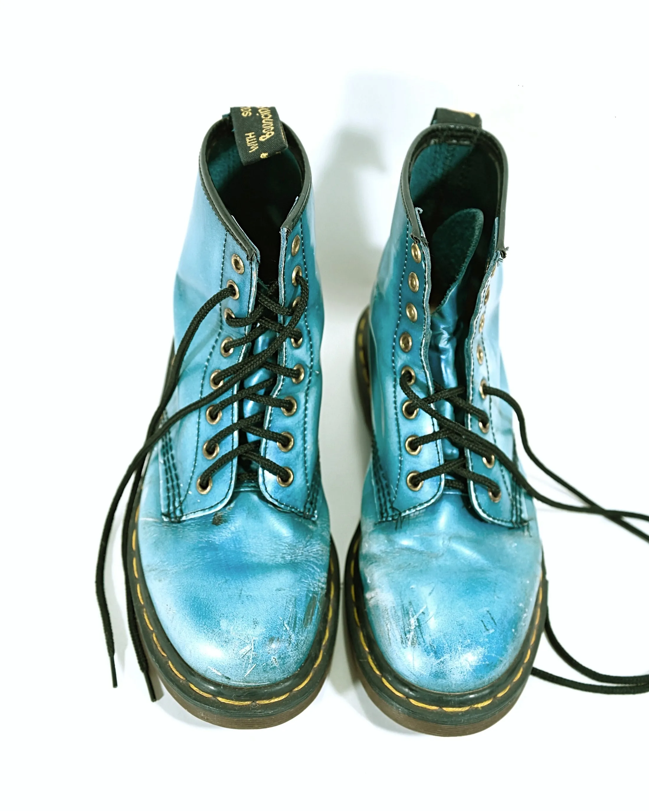 SOLD Vintage 90s Dr Martens Metallic Aqua Boots, Made in England UK6/US 8