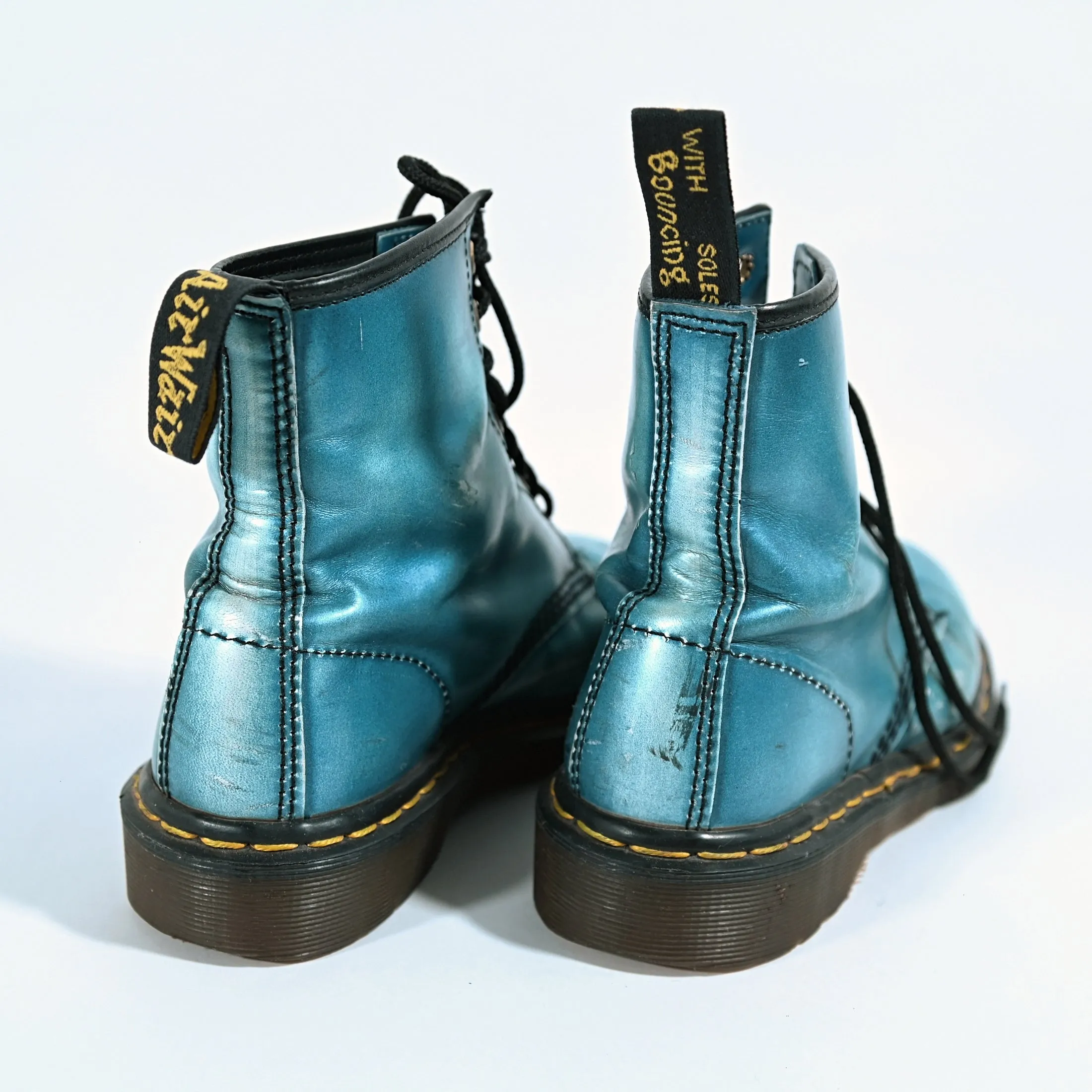 SOLD Vintage 90s Dr Martens Metallic Aqua Boots, Made in England UK6/US 8