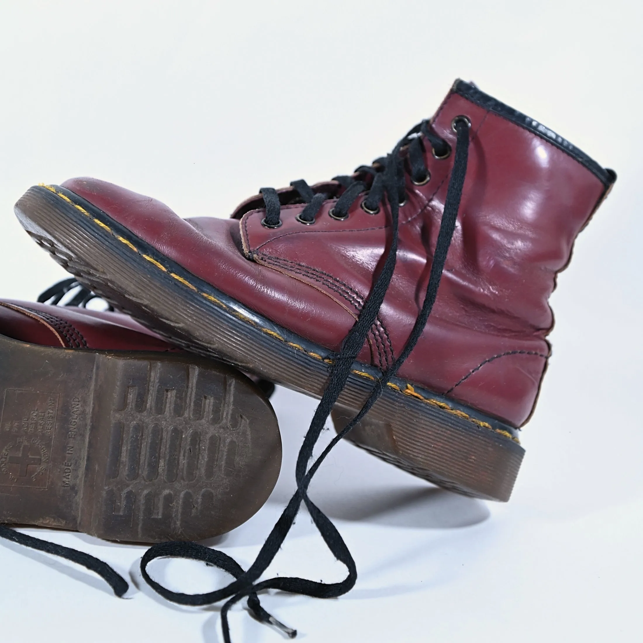 SOLD Vintage 90s Dr Martens Oxblood Leather Boots, Made in England Maybe SZ 7