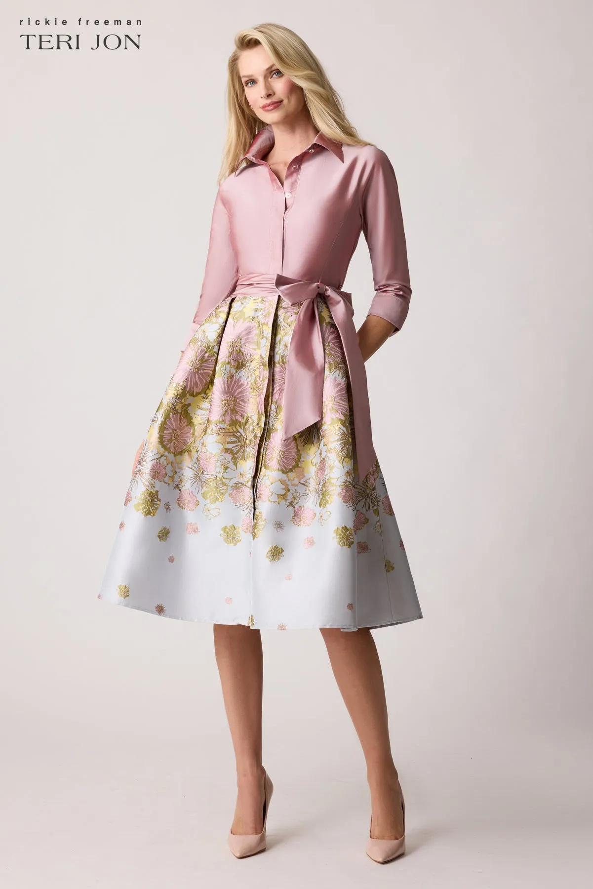 Taffeta Floral Jacquard Shirt Dress