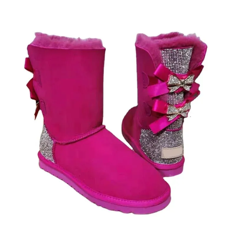 Warm winter boots outside  two Bow pretty  Women Boots, High Quality Warm snow boots in winter