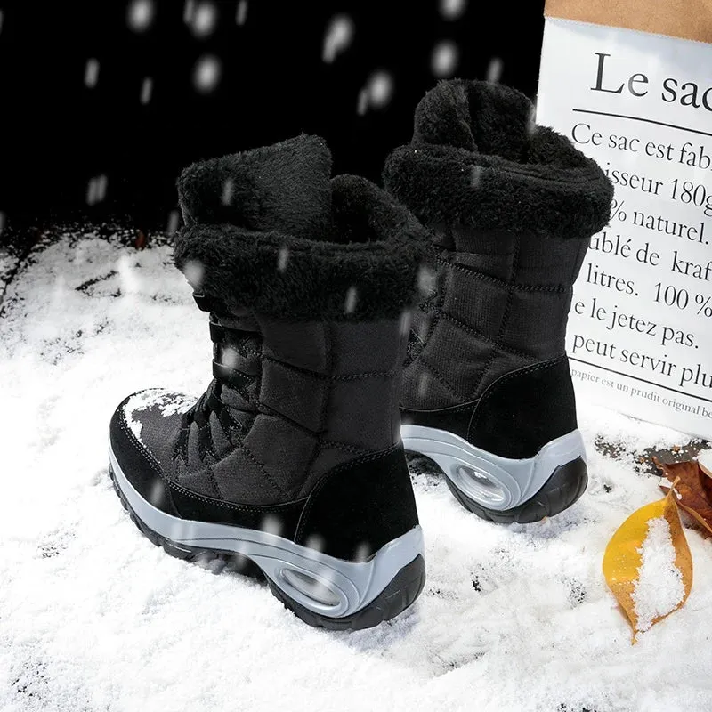 Women Boots Winter Keep Warm Cotton Shoes Mid-Calf Snow Boots Ladies Lace-up High-top Waterproof Booties Chaussures Femme