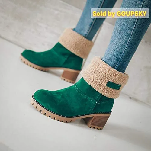 Women Mid Heel Faux Suede Fur Lined Winter Ankle Boots