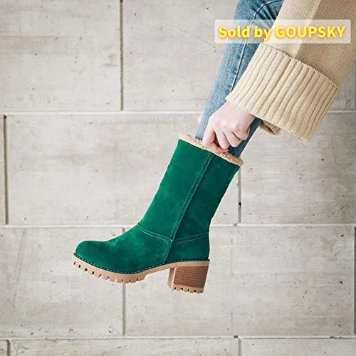 Women Mid Heel Faux Suede Fur Lined Winter Ankle Boots