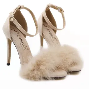 Women's Fashion Shoes: Fashion Fur Roman Cross Strap High Heel Mules