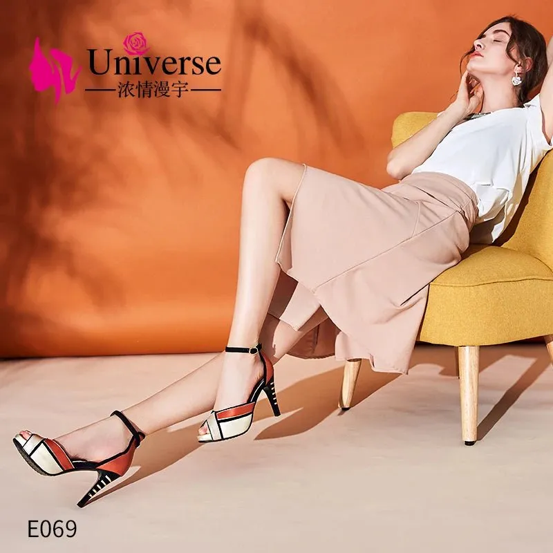 Women's high heeled  Peep Toe Platform Ladies Leather Sandals